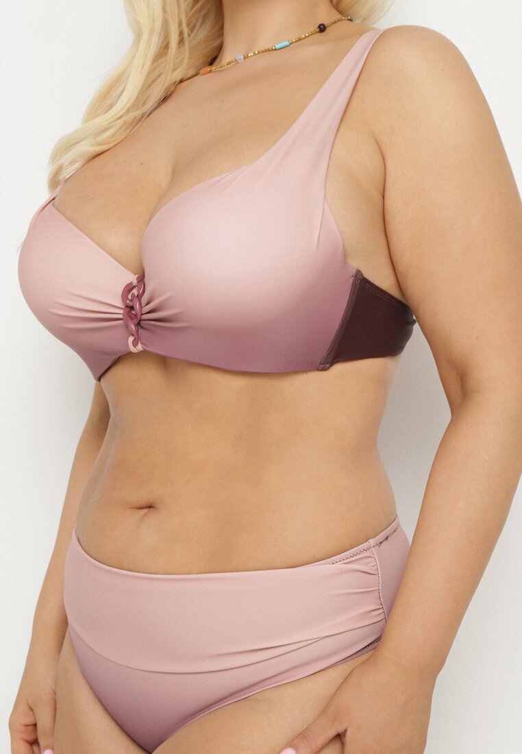 swest Bikini Roz închis Slip și Sutien cu încrețituri decorative Linaronia
