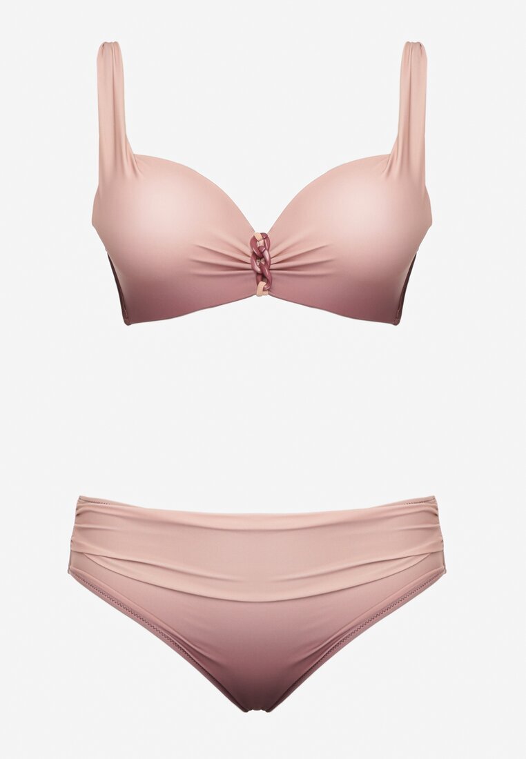 swest Bikini Roz închis Slip și Sutien cu încrețituri decorative Linaronia