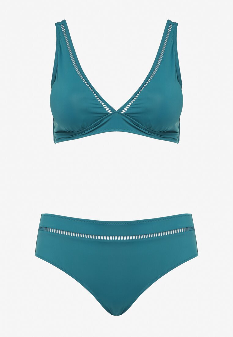swest Bikini Sutien și Chiloți Tip Slip Verde Închis cu Model Ajurat Lunella