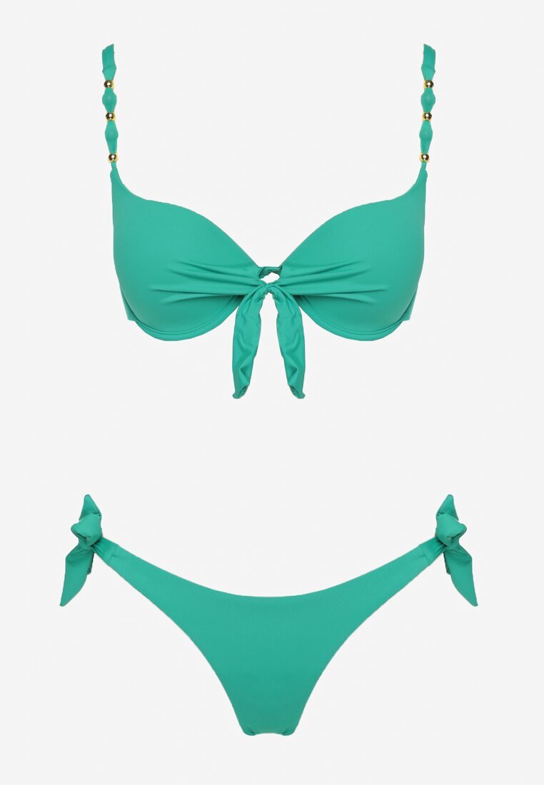 swest Bikini verde închis Sutien și Chiloți decorați cu legătură Uloselira