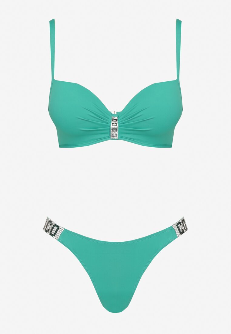 swest Bikini Verde Sutien și Chiloți Figi cu Decorațiuni din Zirconiu Galivra