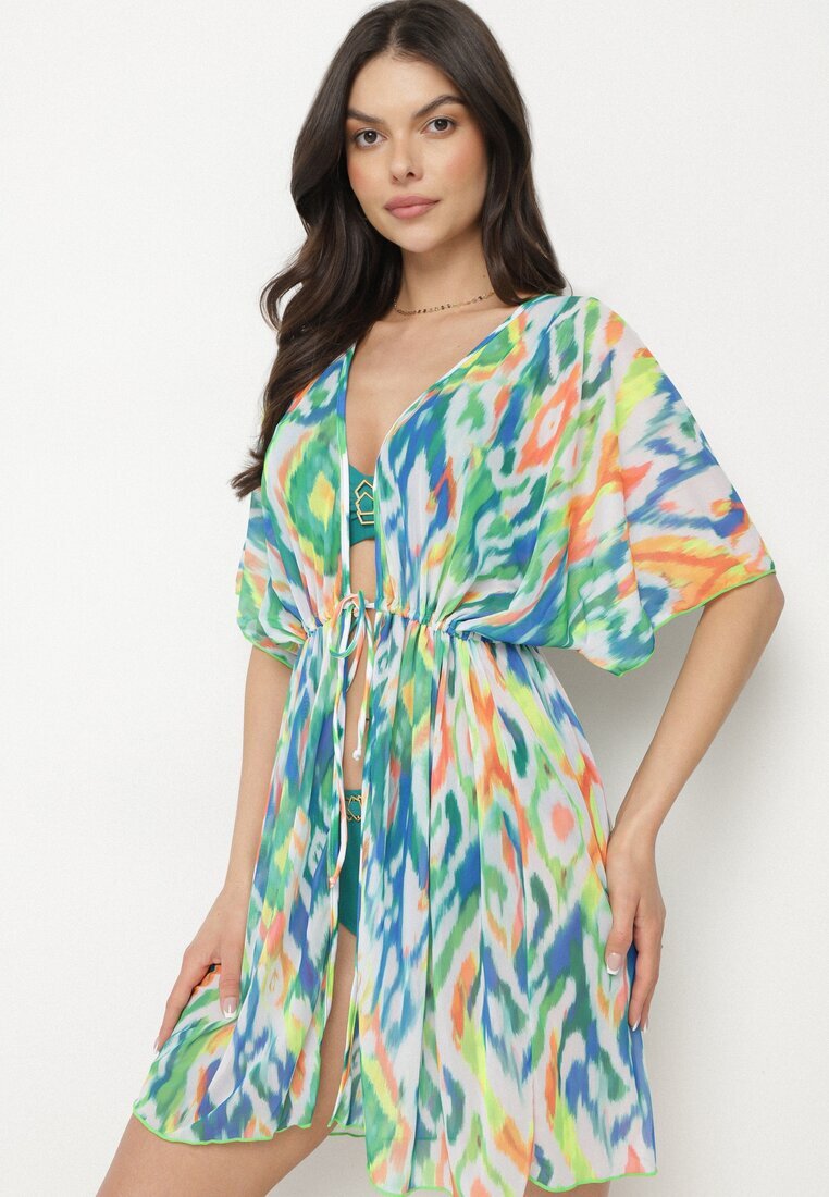 swest Cardigan Verde de plasă cu model abstract și legătură Revarella