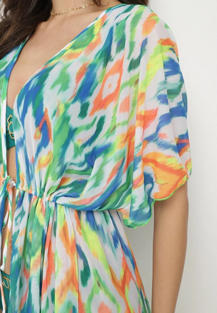 swest Cardigan Verde de plasă cu model abstract și legătură Revarella