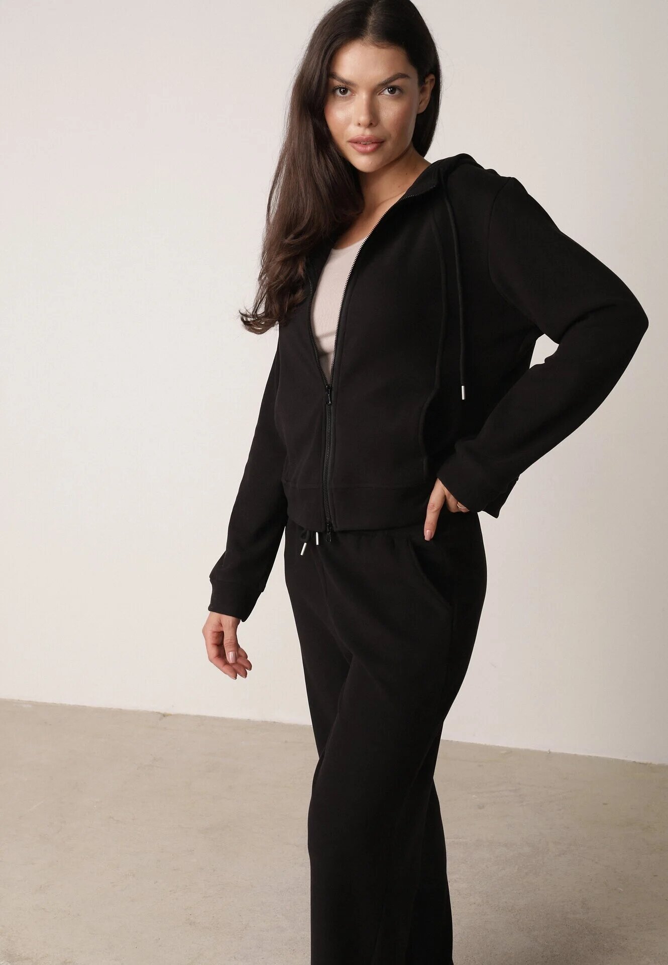 swest Compleu de trening polar cu hanorac cu fermoar și pantaloni largi Dorothisa Negru