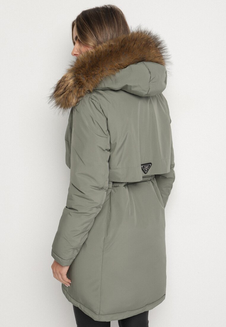 swest Geacă Parka Verde Casual cu Glugă cu Blană Nallorea
