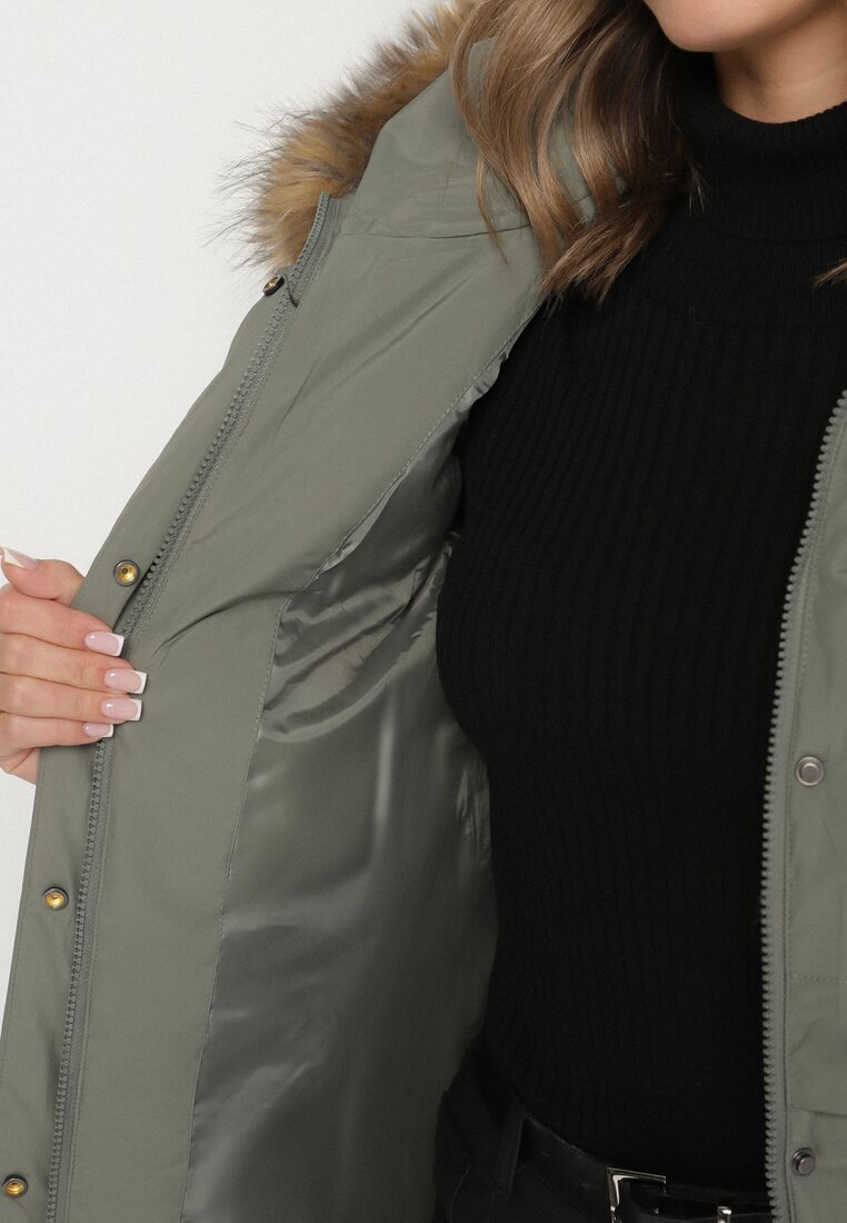 swest Geacă Parka Verde Casual cu Glugă cu Blană Nallorea