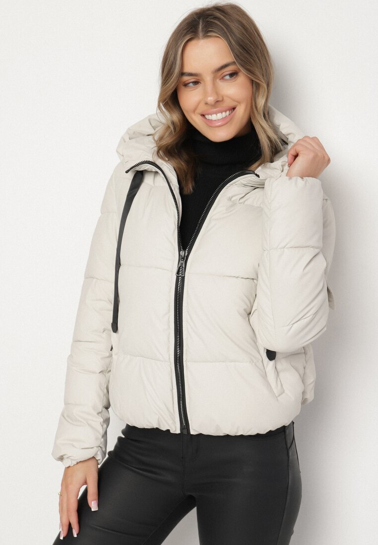 swest Jachetă Albă Matlasată Puffer cu Glugă și Benzi Decorative Relania