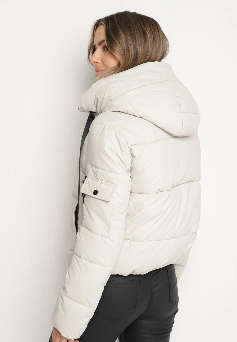 swest Jachetă Albă Matlasată Puffer cu Glugă și Benzi Decorative Relania