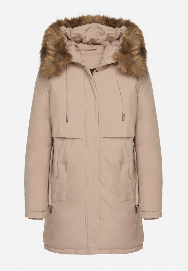 swest Jachetă Parka Casual Bej cu Glugă cu Blană Nallorea