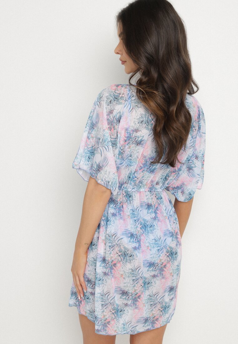 swest Kaftan de plajă Albastru-Roz cu flori cu legătură Ulonesia