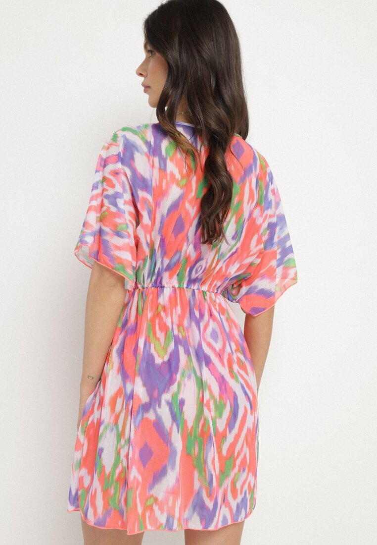 swest Kimono Portocaliu din plasă cu model abstract cu șnur Revarella
