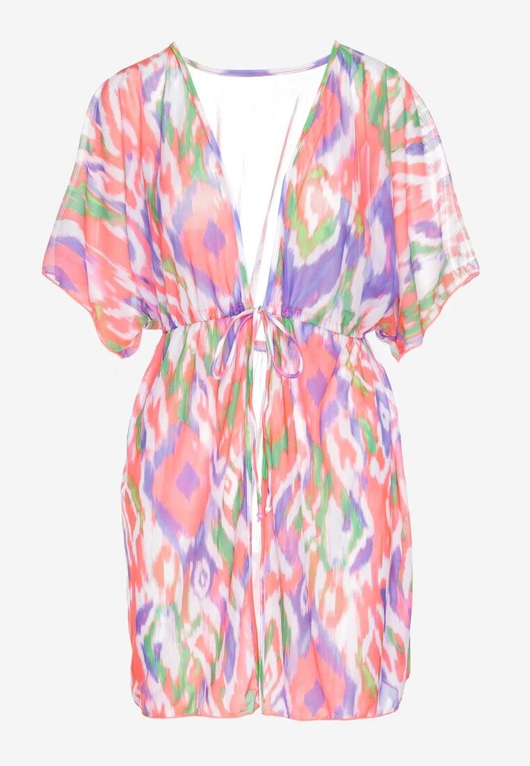 swest Kimono Portocaliu din plasă cu model abstract cu șnur Revarella