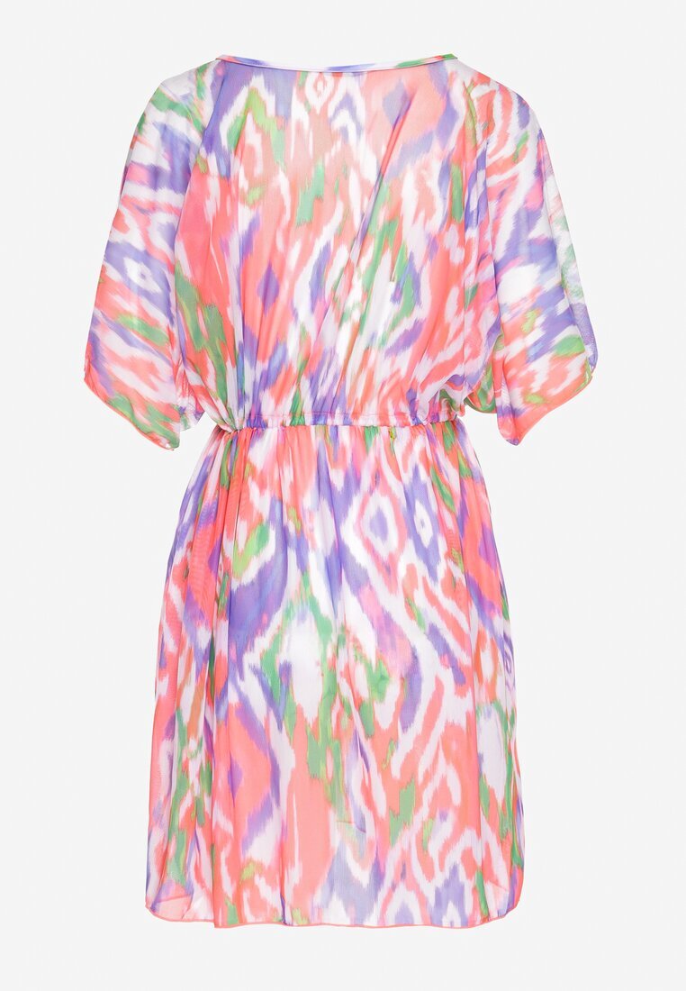 swest Kimono Portocaliu din plasă cu model abstract cu șnur Revarella