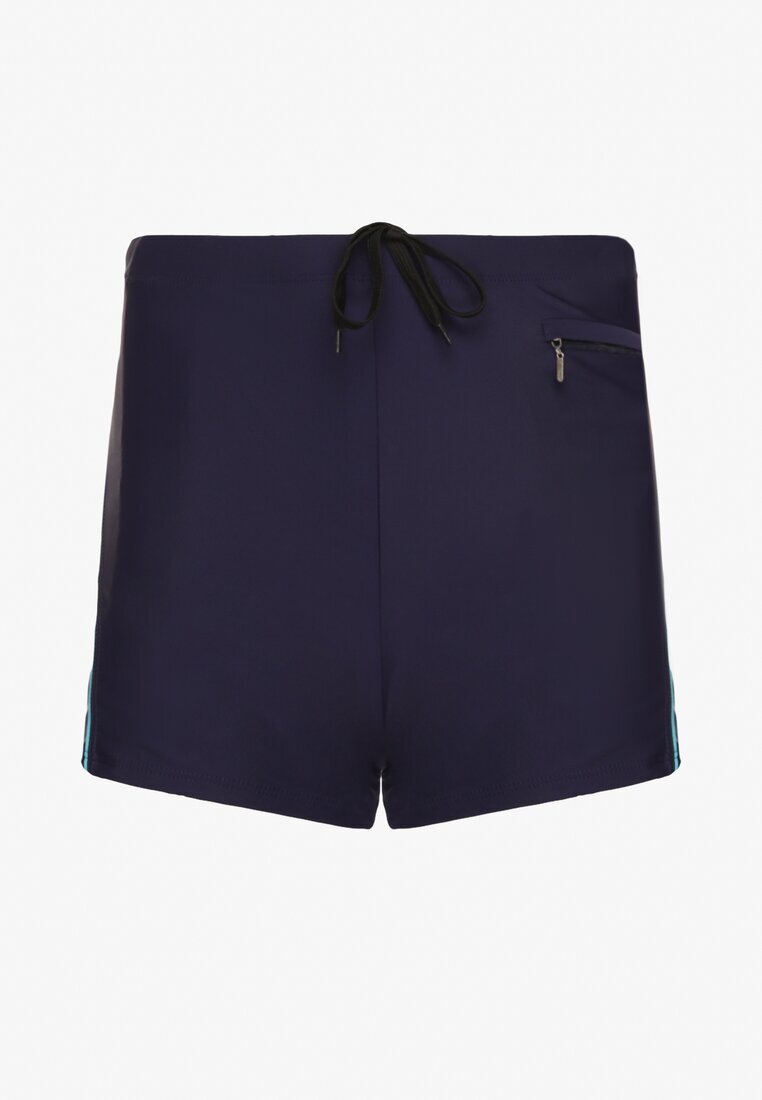 swest Pantaloni scurți de baie Albastru-marin și albastru cu Dungi Decorative și Buzunar Firalise