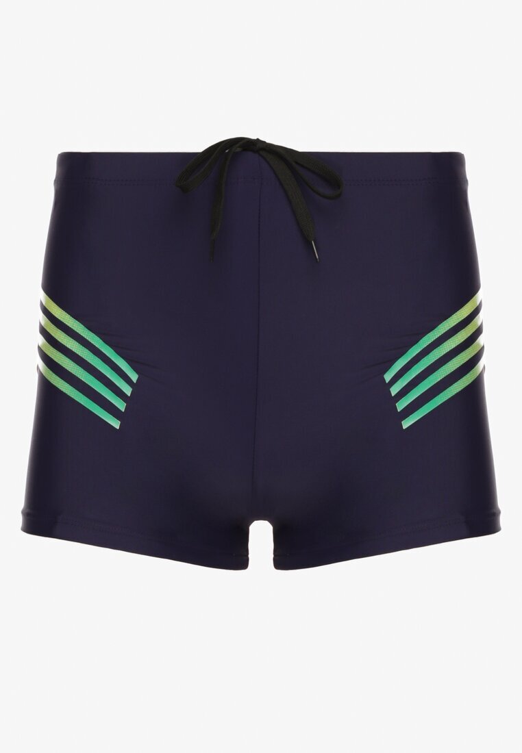 swest Pantaloni scurți de baie Bleumarin-Verzi cu șnur și benzi decorative subțiri