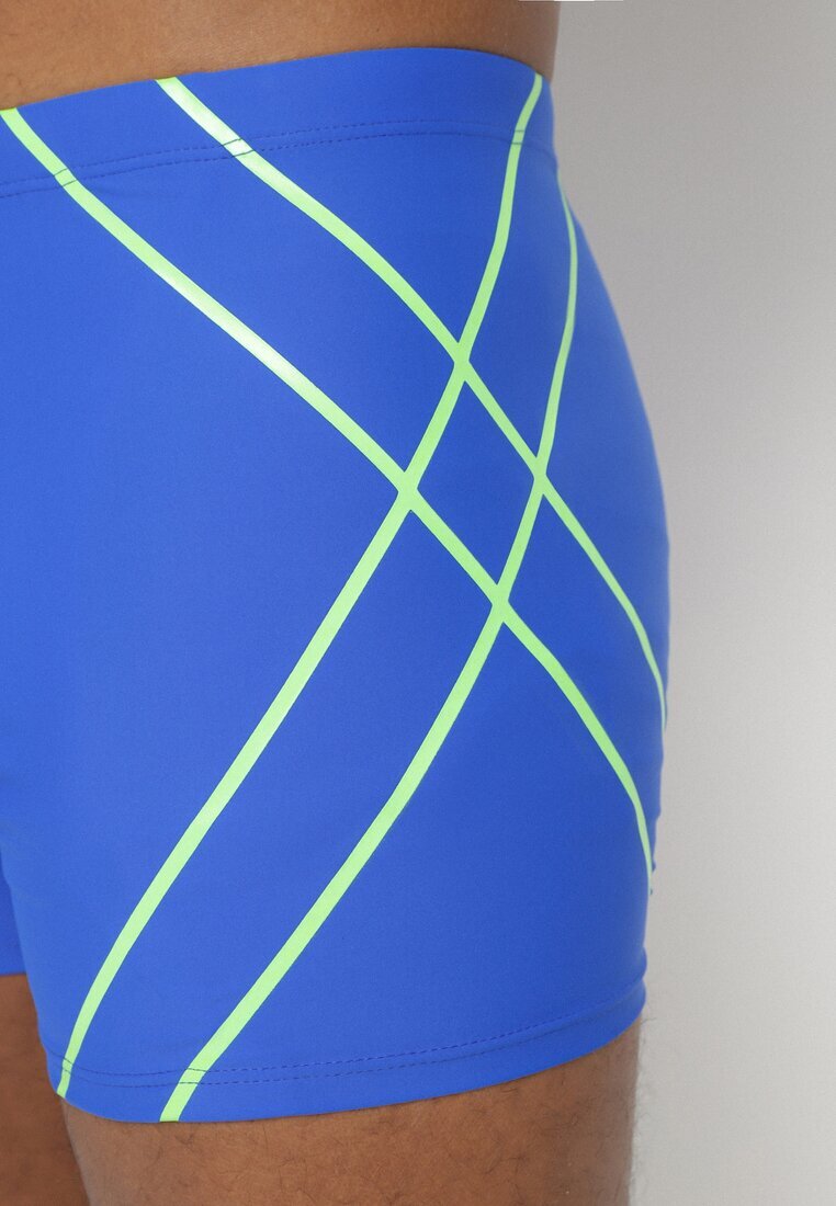 swest Pantaloni scurți de baie boxer Albastru-Verde cu șnur decorate cu model geometric Folenis