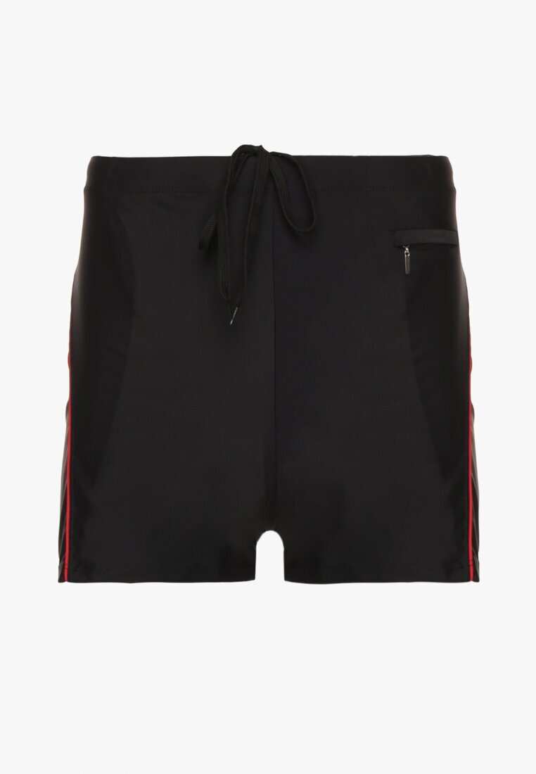 swest Pantaloni scurți de baie Negri-Roșii cu Dungi Decorative și Buzunar Firalise
