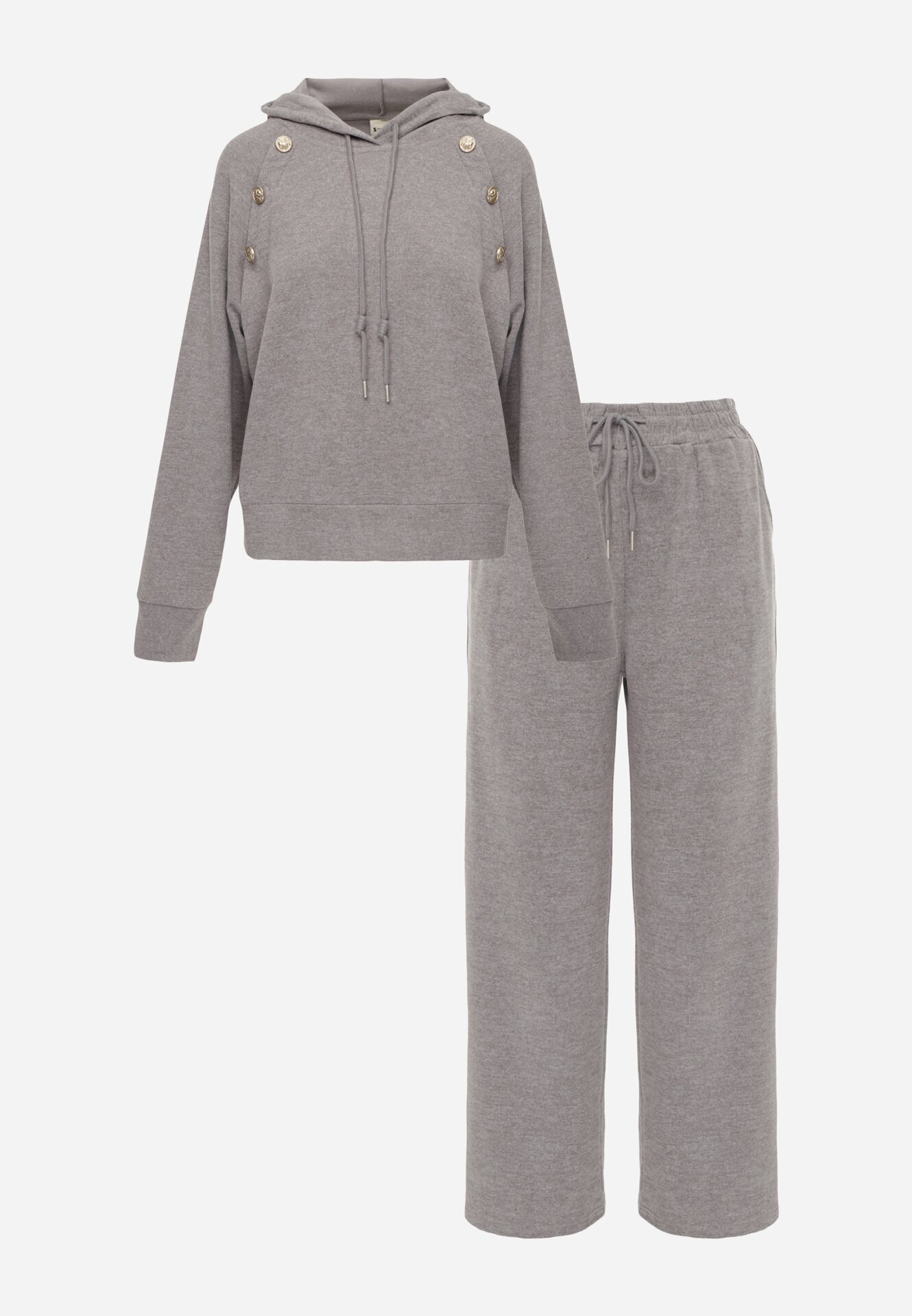 swest Set de trening cu glugă cu nasturi decorativi și pantaloni Eborissa Gri