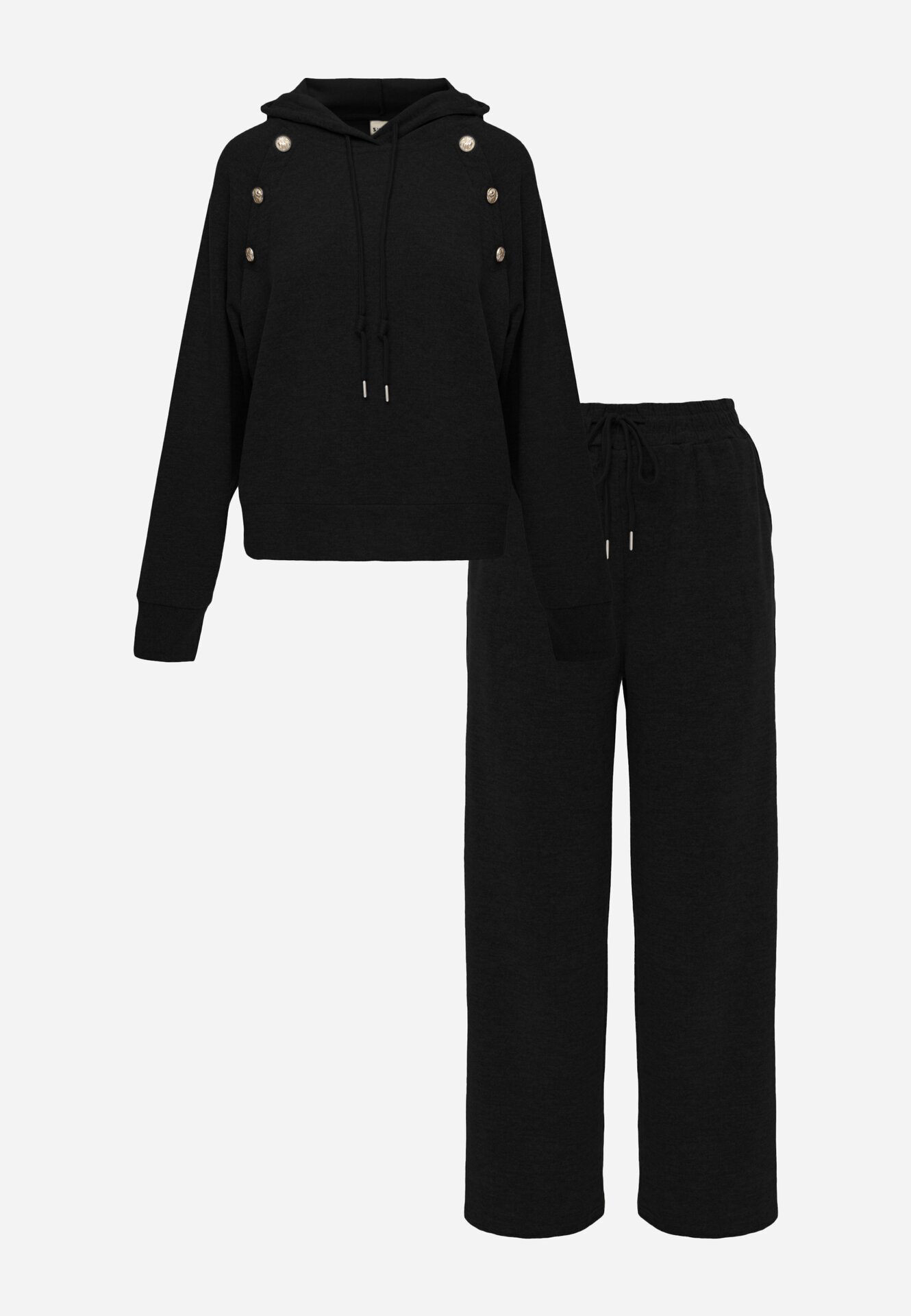 swest Set de trening cu glugă cu nasturi decorativi și pantaloni Eborissa Negru