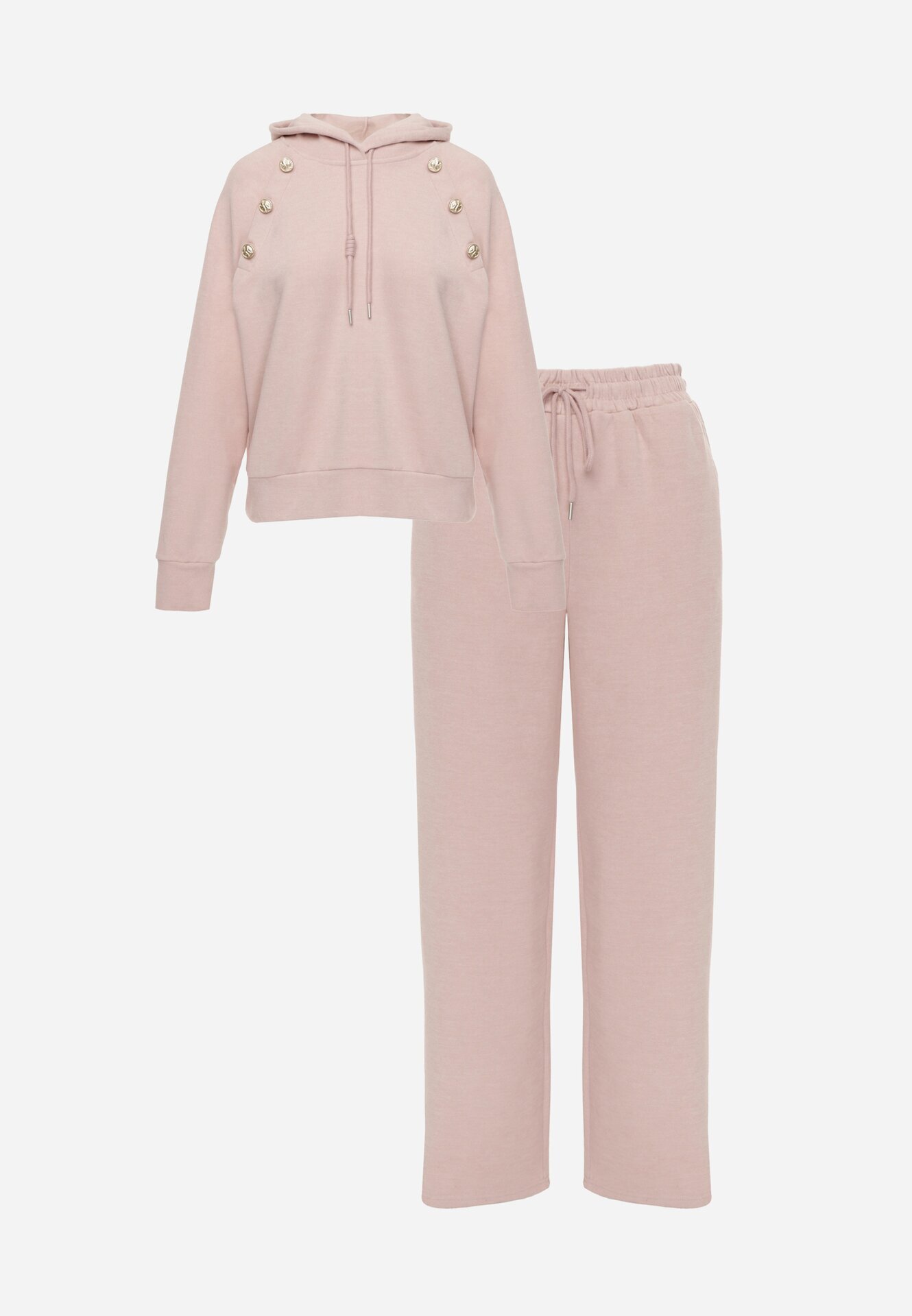 swest Set de trening cu glugă cu nasturi decorativi și pantaloni Eborissa Roz