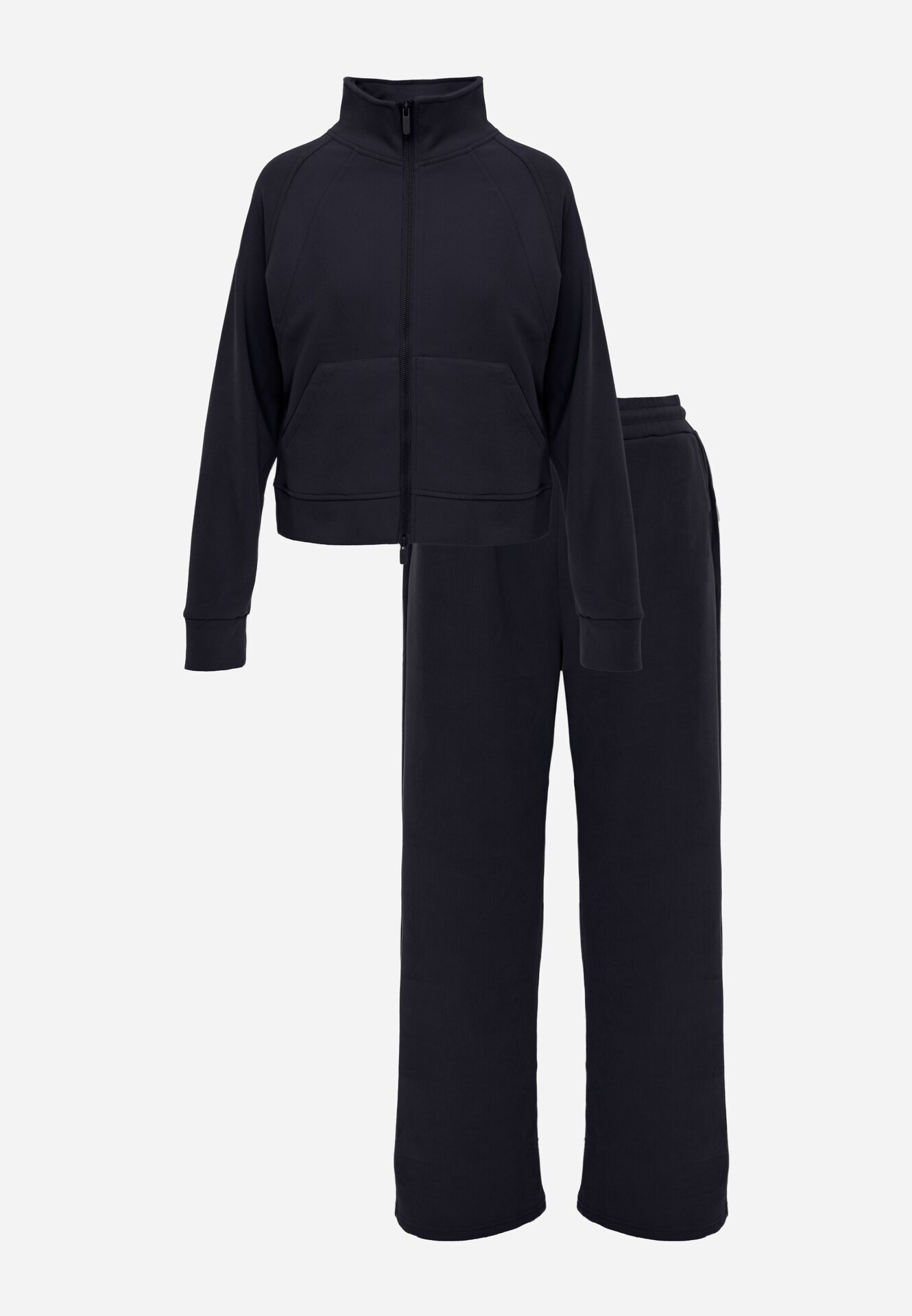 swest Set de trening cu pantaloni largi și bluză cu fermoar și guler tip tunică Aleea Bleumarin