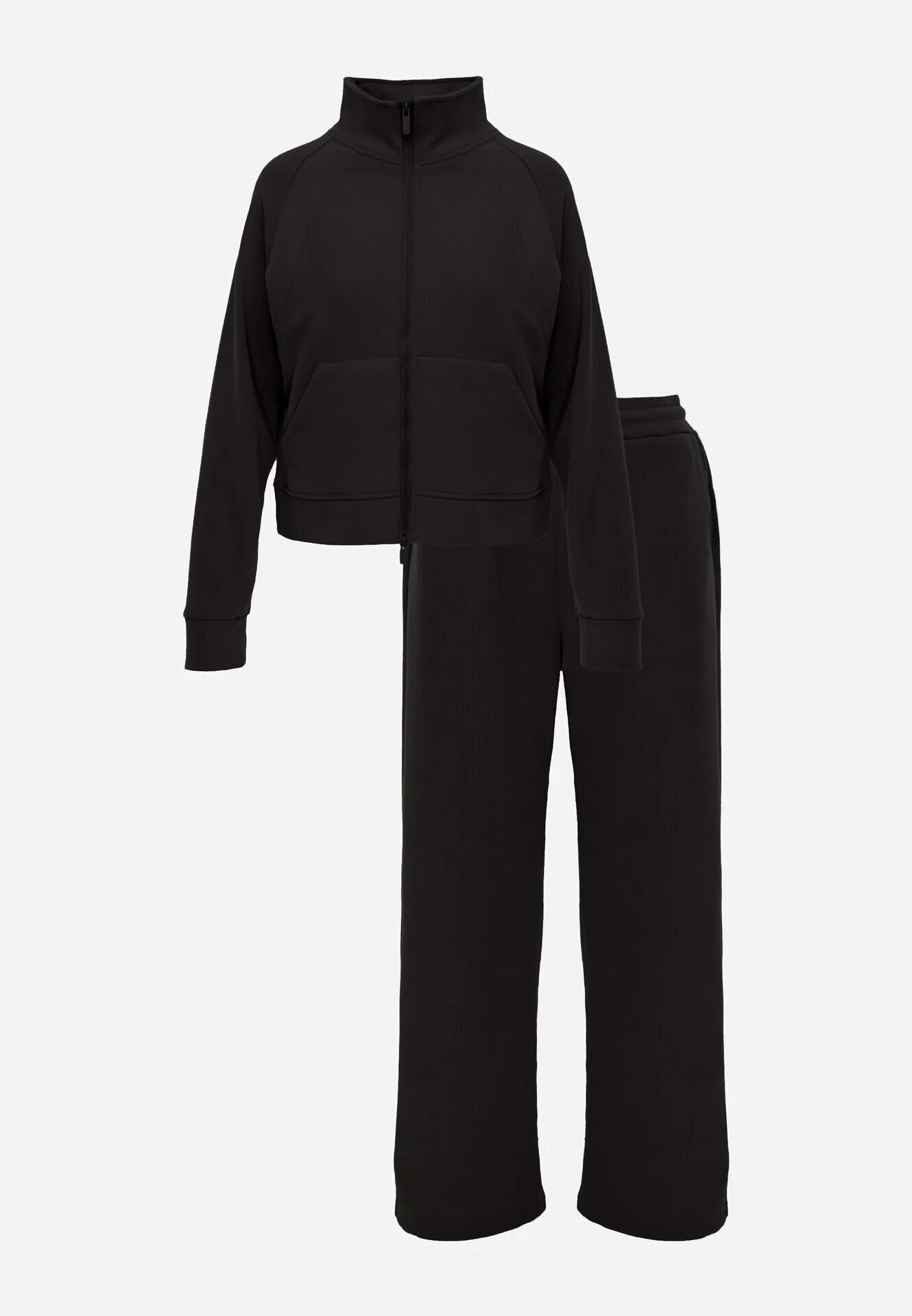 swest Set de trening cu pantaloni largi și bluză cu fermoar și guler tip tunică Aleea Negru