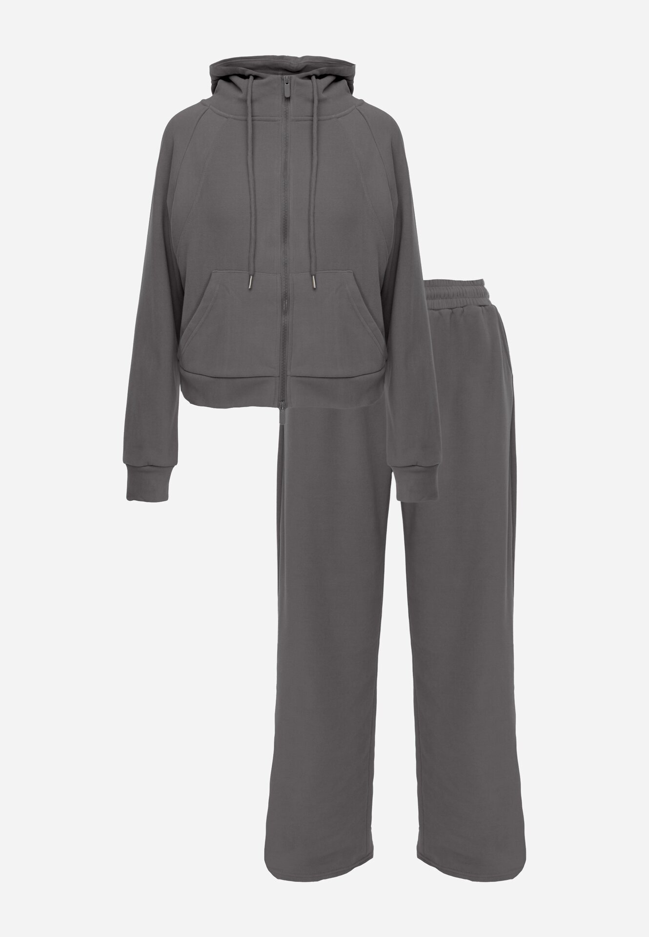 swest Set de trening din polar hanorac cu fermoar și pantaloni largi cu glugă Winalin Gri deschis