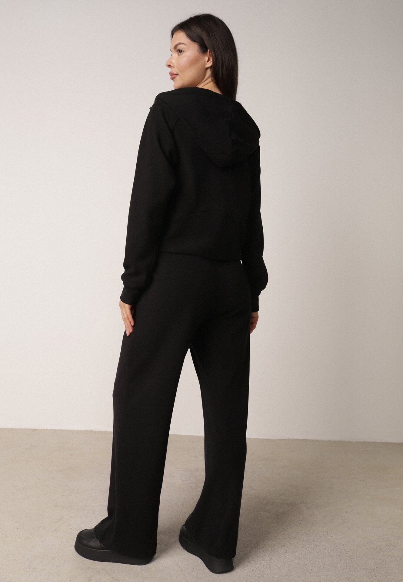 swest Set de trening din polar hanorac cu fermoar și pantaloni largi cu glugă Winalin Negru
