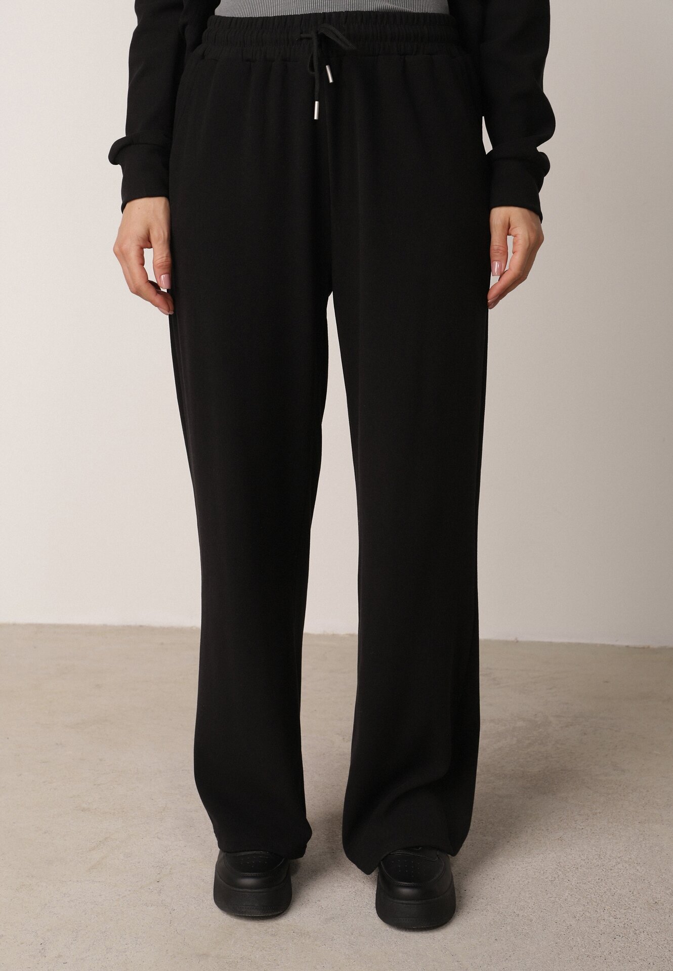 swest Set de trening din polar hanorac cu fermoar și pantaloni largi cu glugă Winalin Negru