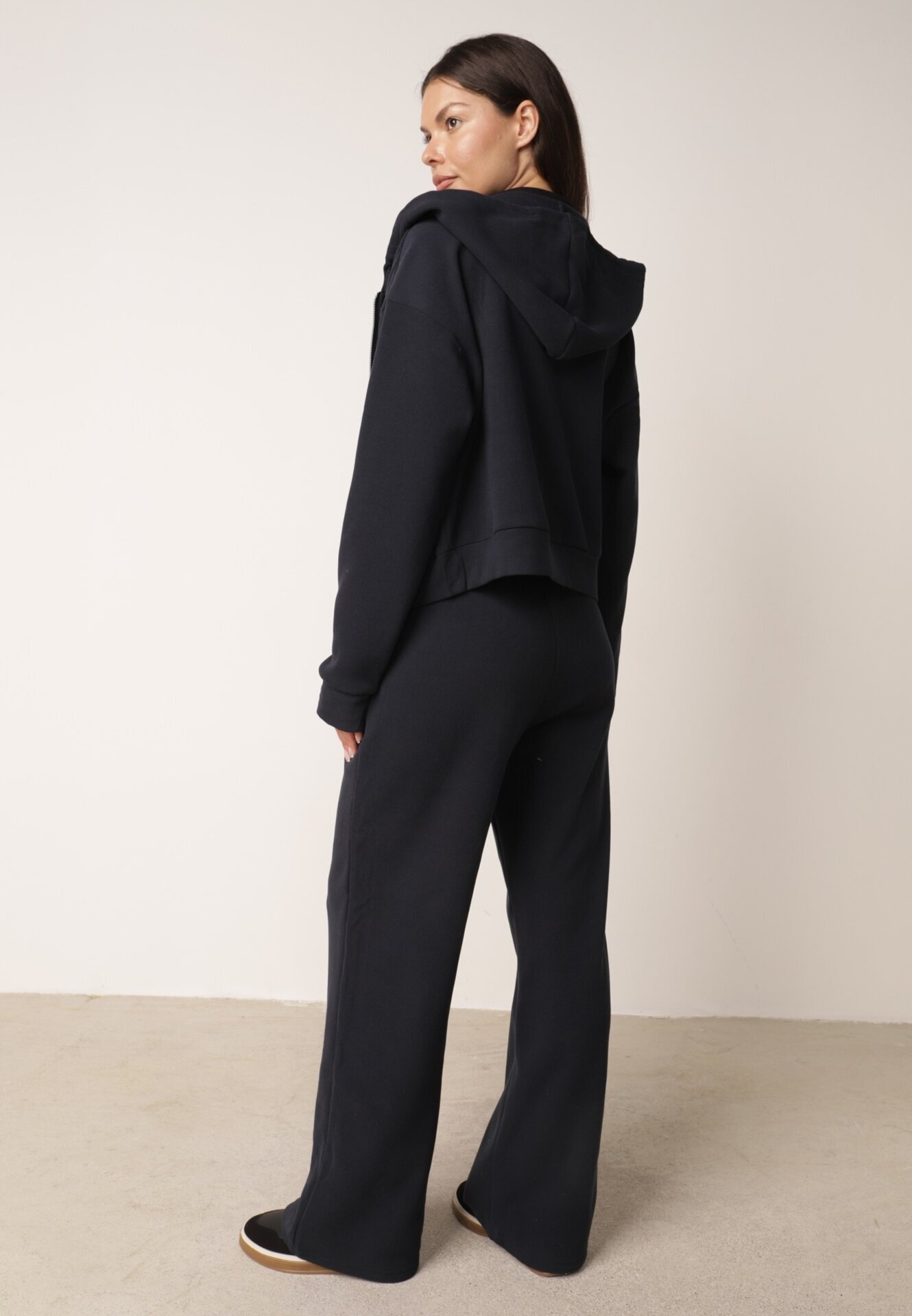 swest Set de trening din tricot rib pantaloni largi și bluză cu glugă Sinoh Bleumarin