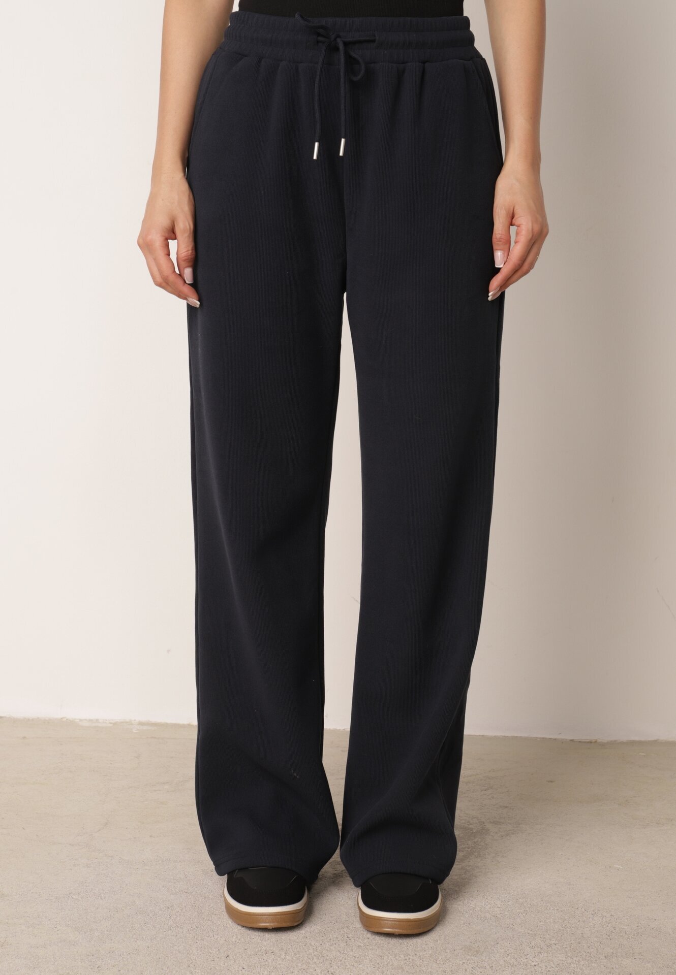 swest Set de trening din tricot rib pantaloni largi și bluză cu glugă Sinoh Bleumarin