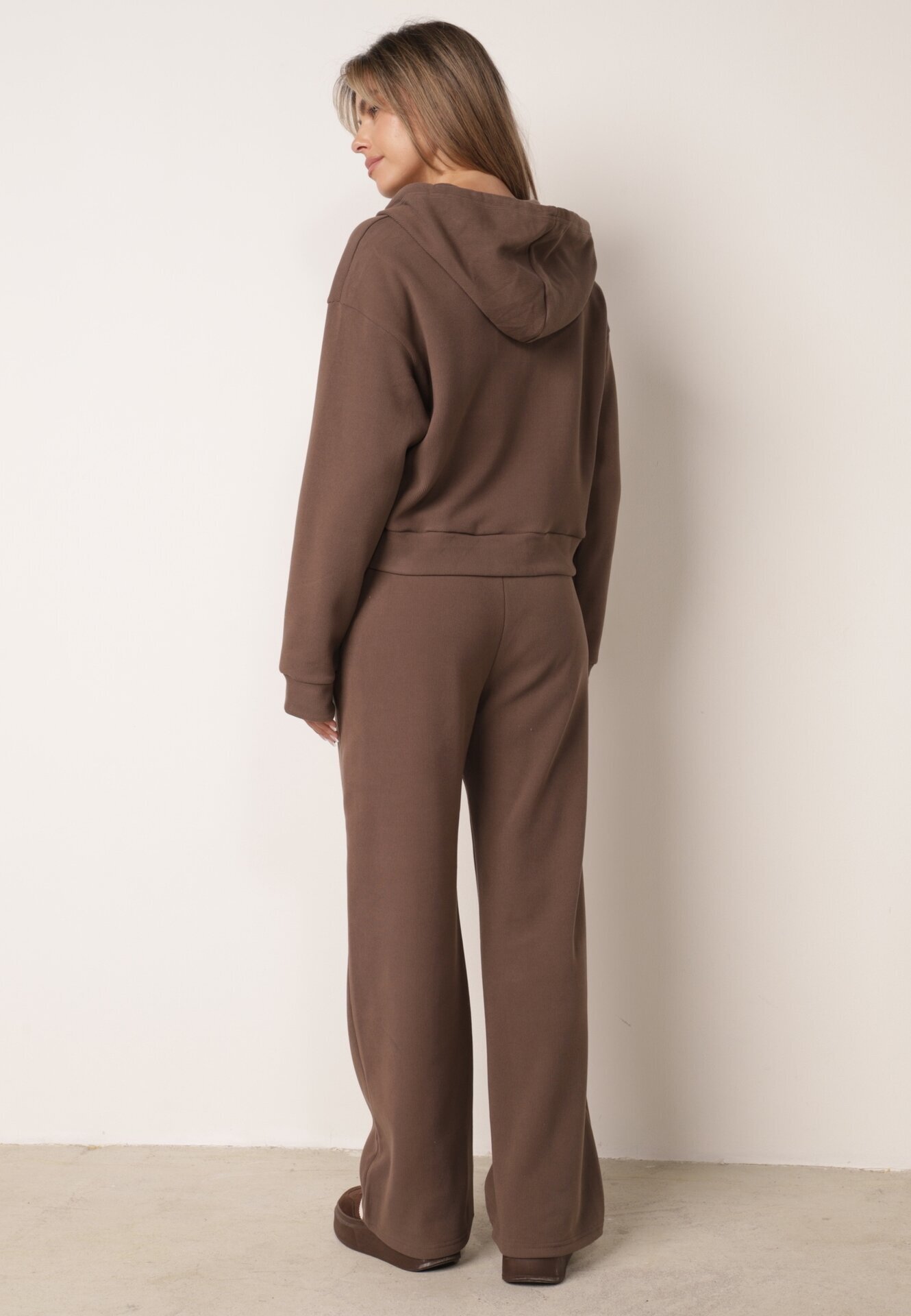 swest Set de trening din tricot rib pantaloni largi și bluză cu glugă Sinoh Maro