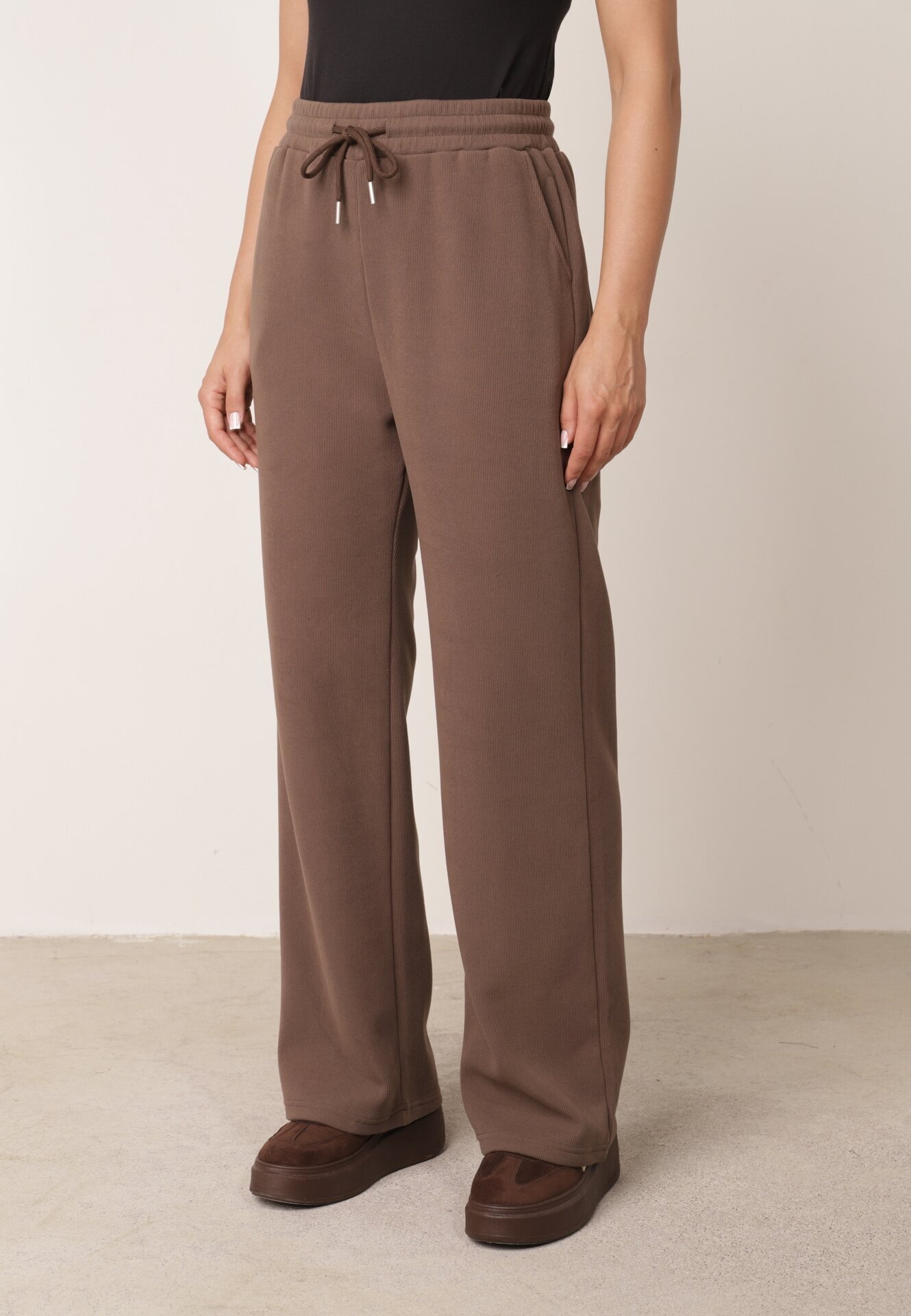 swest Set de trening din tricot rib pantaloni largi și bluză cu glugă Sinoh Maro