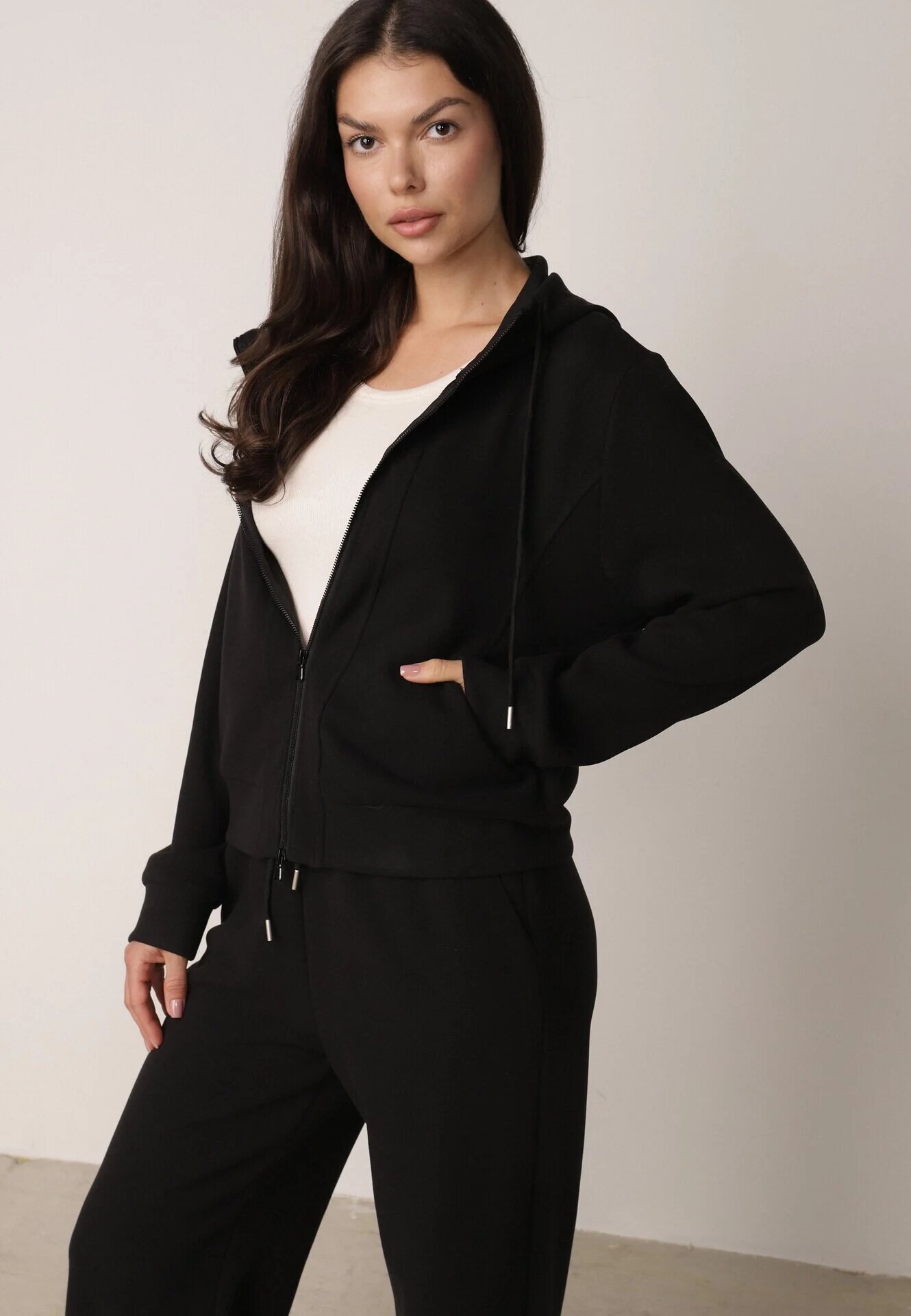 swest Set de trening hanorac cu fermoar și pantaloni largi Metters Negru