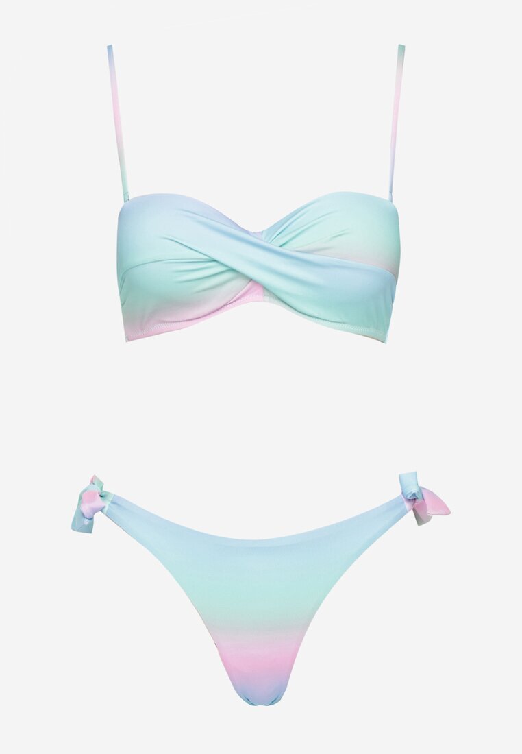 swest Sutien bikini cu legături albastru deschis cu încrețituri și Slip Kinitia