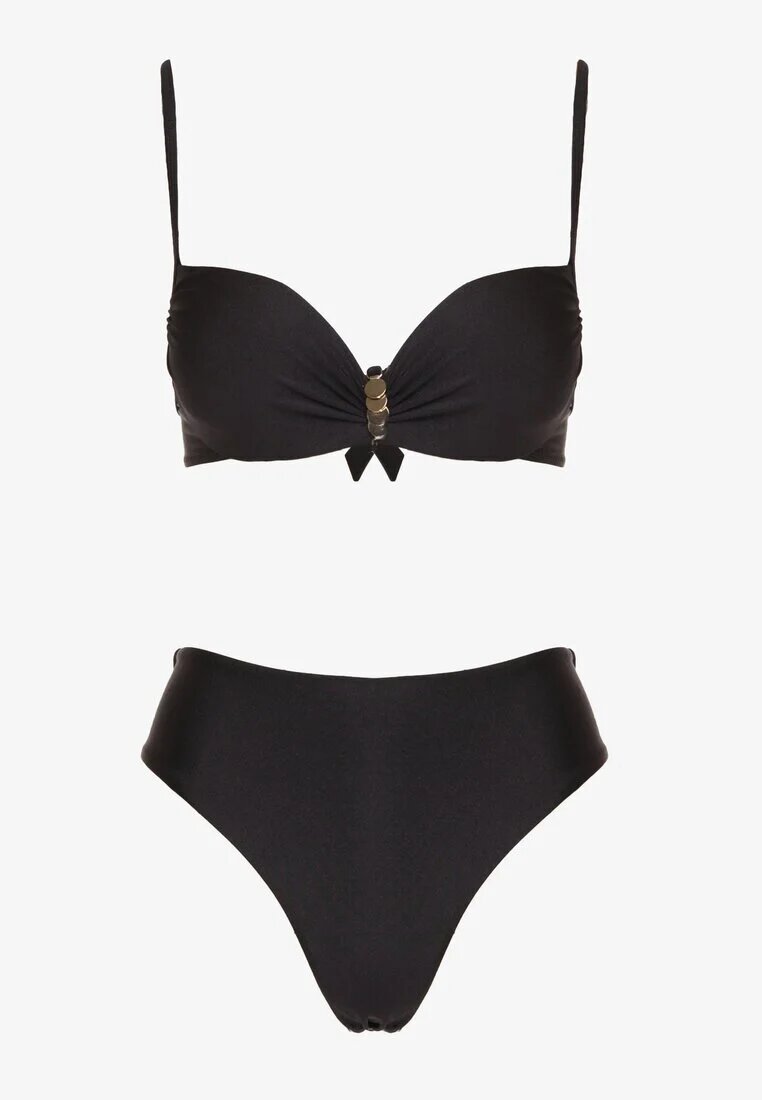 swest Sutien bikini negru cu Aplicație Metalică și Chiloți tip figă Kinelisa