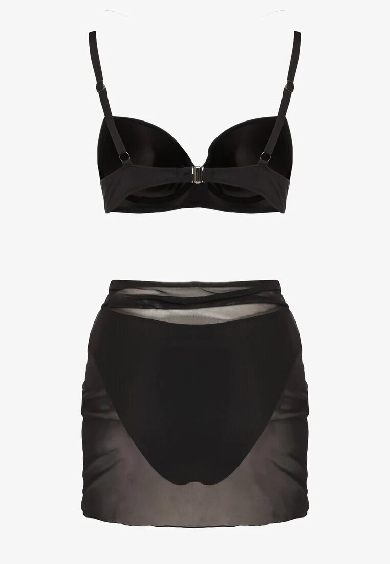 swest Sutien Bikini Negru cu Încrețituri și Chiloți Slip cu Paero Ulosora Suplimentar