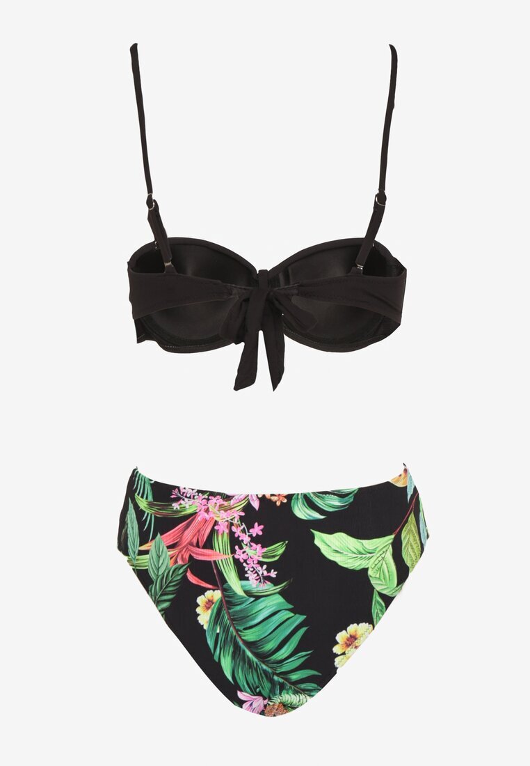 swest Sutien Bikini Negru-Verde cu Ornamente Metalice și Chiloți cu Model Abstract Ulosilla