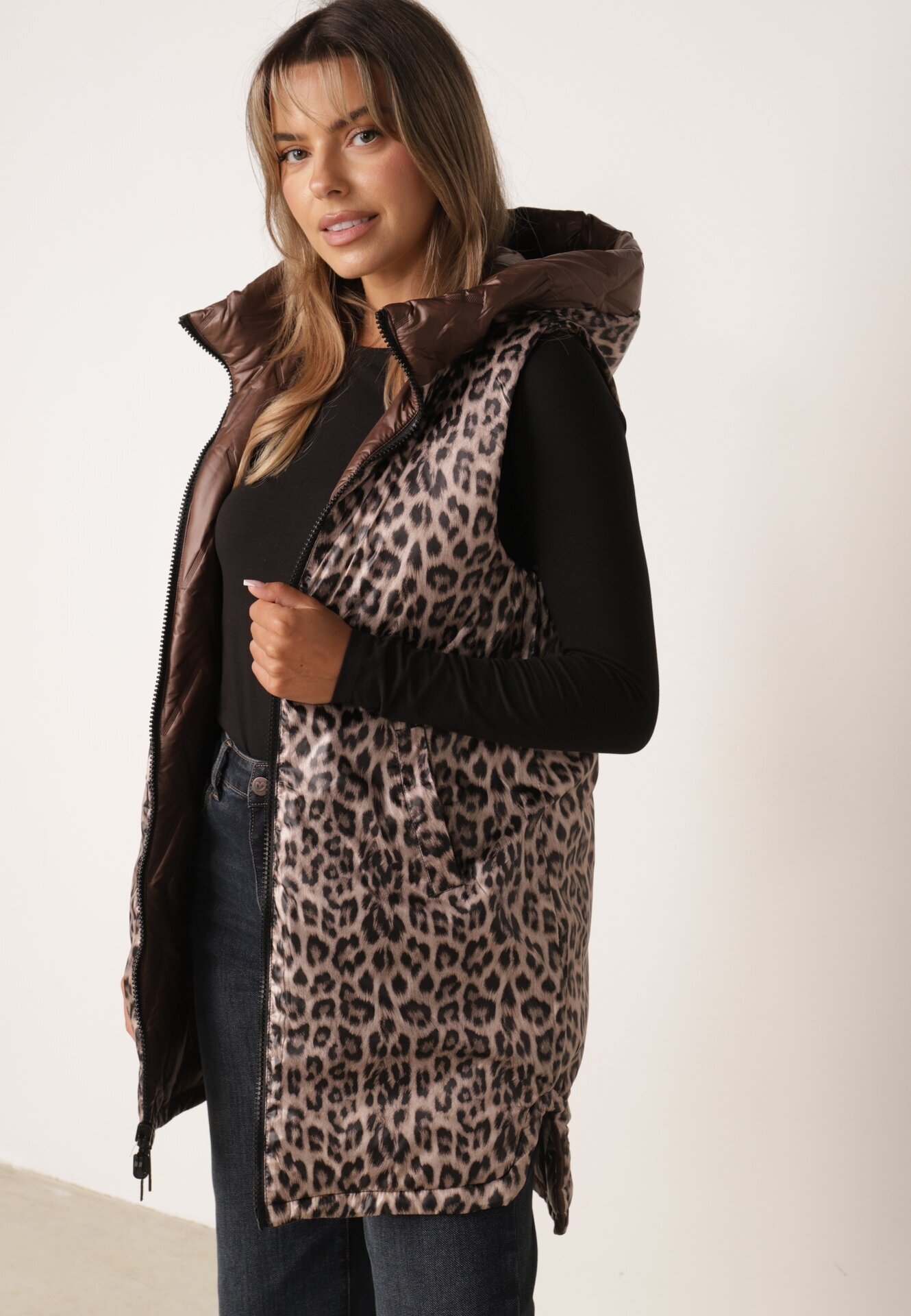 swest Vestă fără mâneci cu două fețe matlasată și cu glugă pe cealaltă parte animal print Estefana Maro