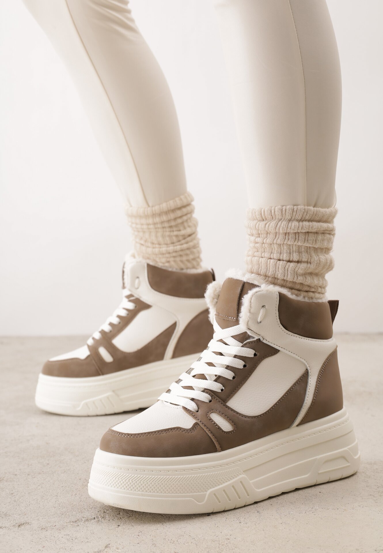 swin shoes Ghete de zăpadă în stil sneakers pe talpă groasă Fiasha Bej