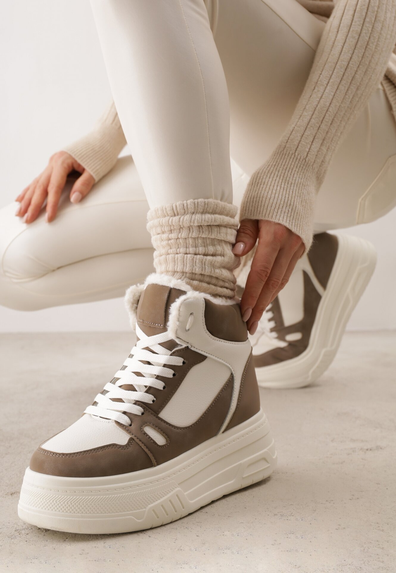 swin shoes Ghete de zăpadă în stil sneakers pe talpă groasă Fiasha Bej