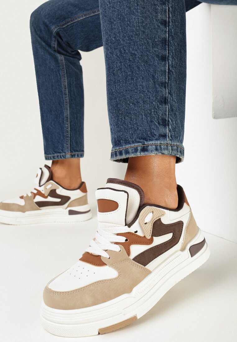 szixth june Adidași Bej închis din imitație de piele cu inserții decorative Xavara