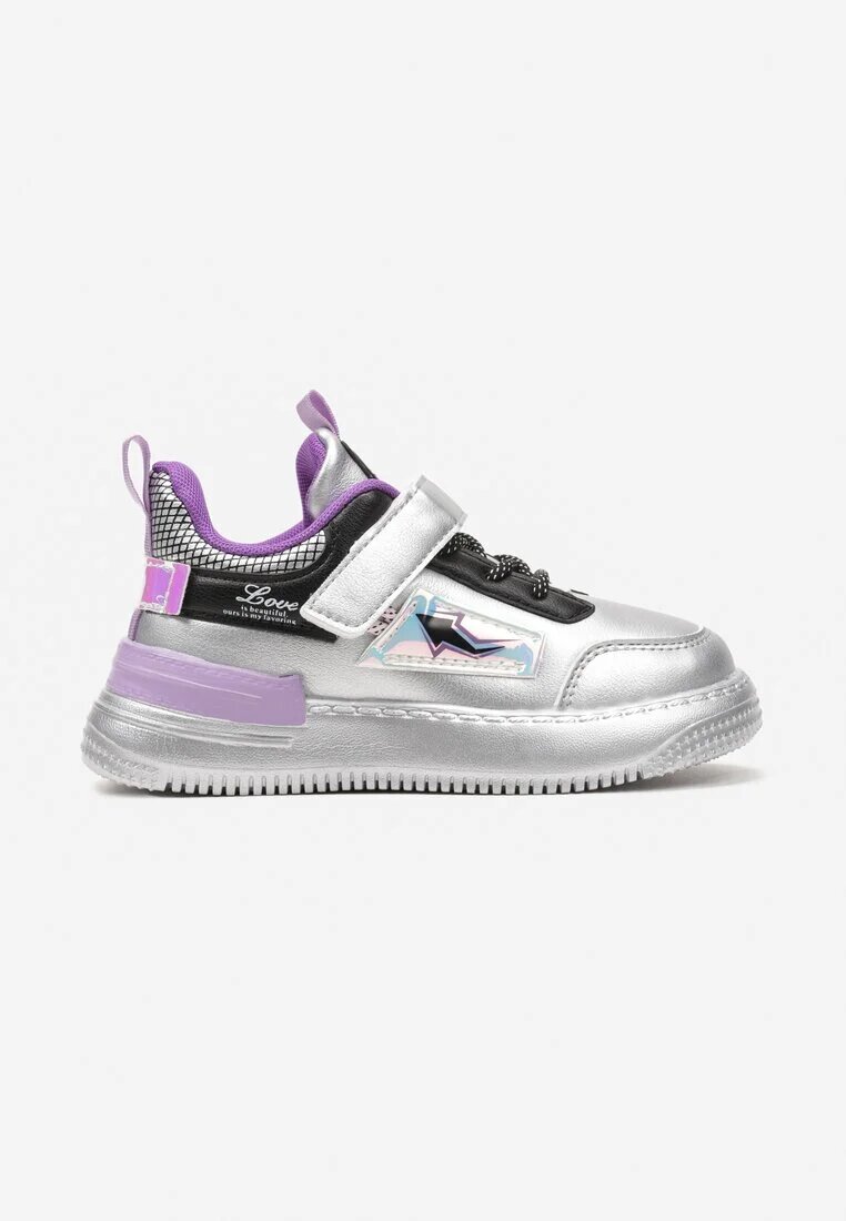 szixth june Adidași Sport Argintii-Violet cu Branț din Piele cu Închidere cu Scai și Șireturi Suplimentare cu Aplicație Decorativă Biolessa