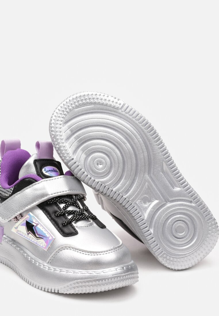 szixth june Adidași Sport Argintii-Violet cu Branț din Piele cu Închidere cu Scai și Șireturi Suplimentare cu Aplicație Decorativă Biolessa
