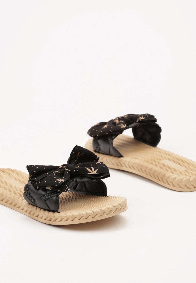 szixth june Papuci Negre de vară cu fundă decorativă Pirelara