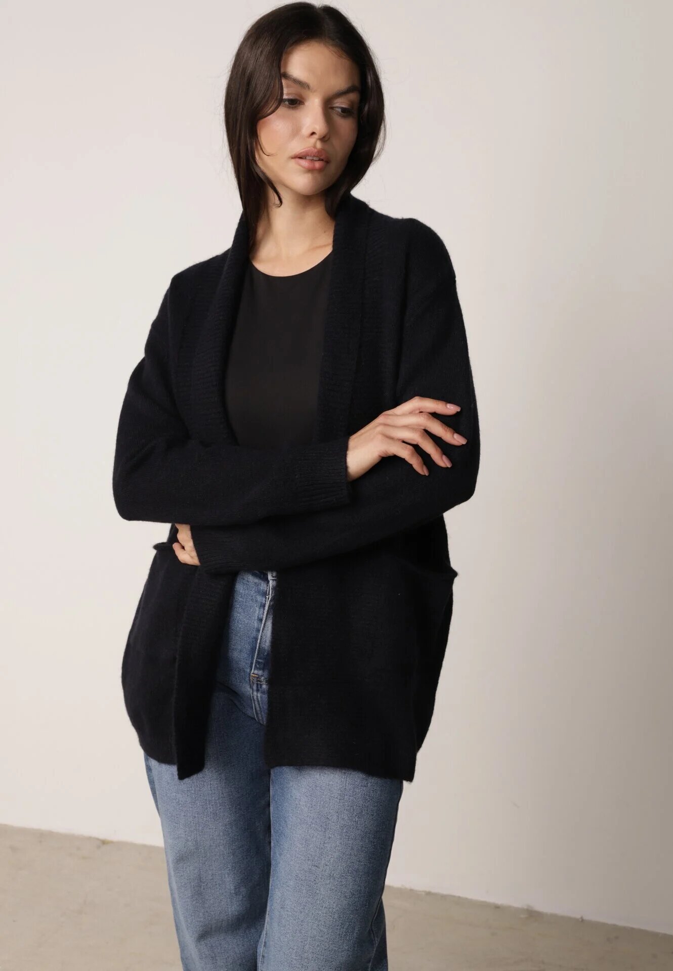 tandem Cardigan fără închidere cu buzunare fără șireturi Morcos Bleumarin
