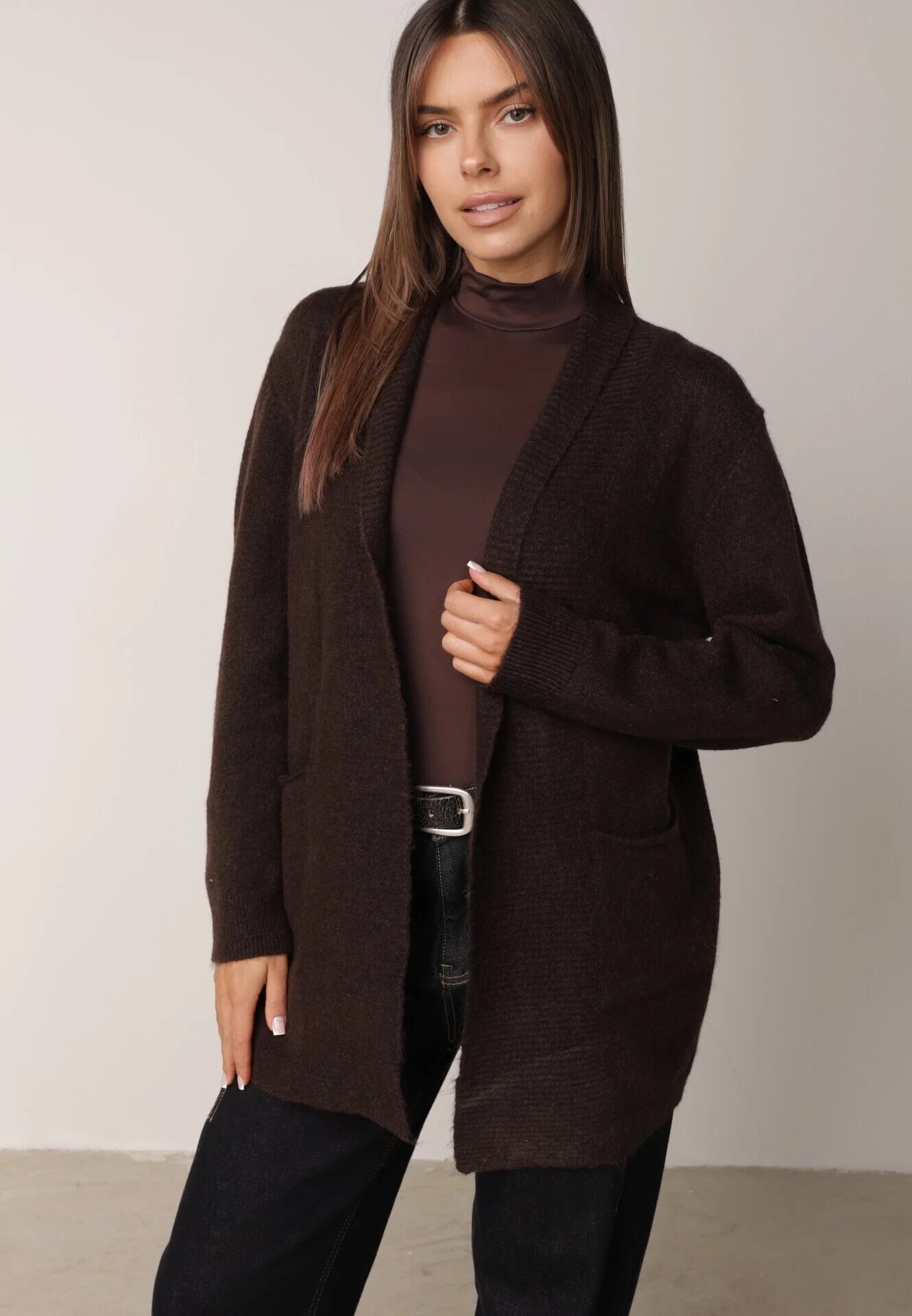 tandem Cardigan fără închidere cu buzunare fără șireturi și adaos de cașmir Morcos Maro