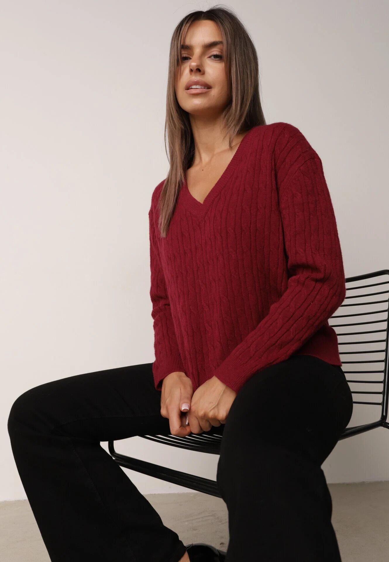tandem Pulover scurt cu adaos de cașmir și împletituri Astiana Bordo