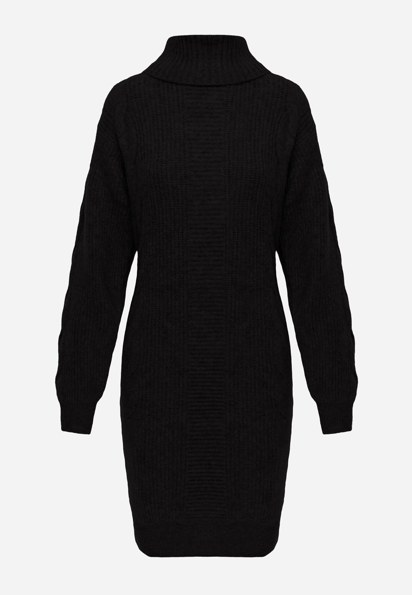 tandem Rochie tricotată cu adaos de cașmir cu guler înalt și împletituri Sabia Neagră