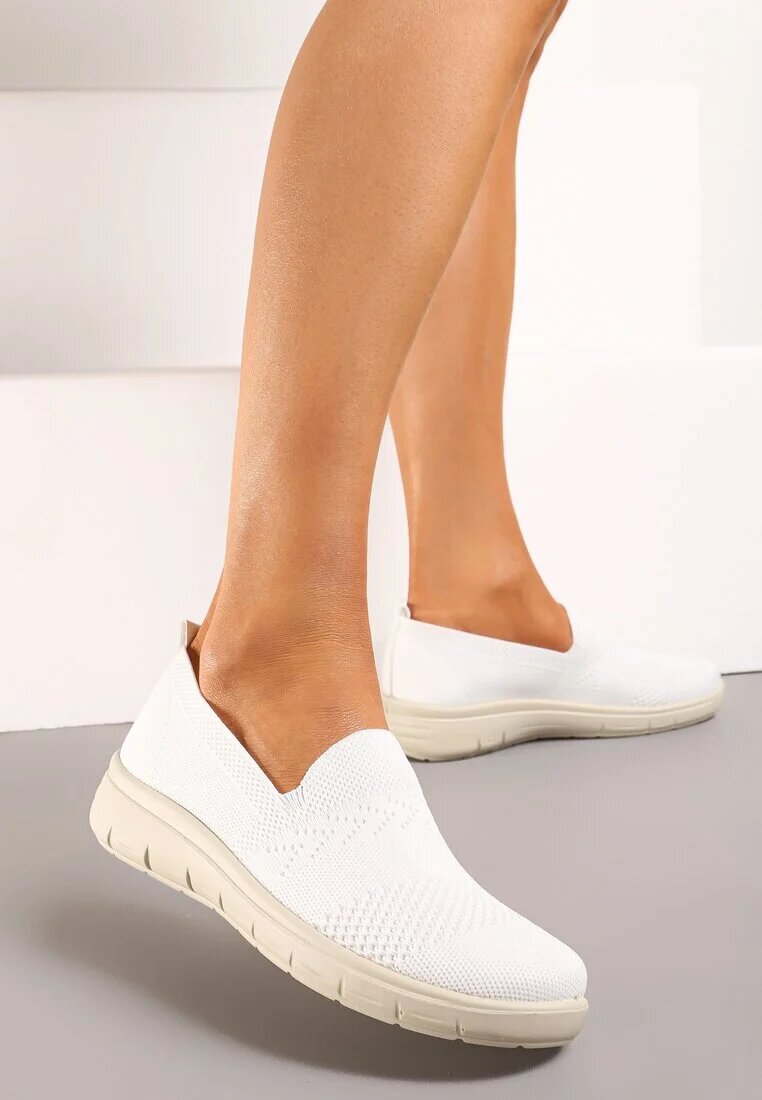  Tenisi Albi în stil Mocasini Sport cu Carâmb Elastic Meeporis
